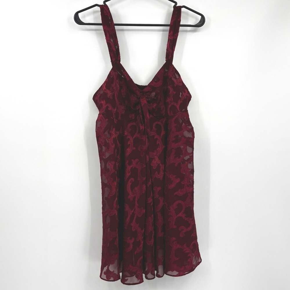 Vintage Victorias Secret‎ Gold Tag Burgundy Burnout Scroll Babydoll Chemise Med